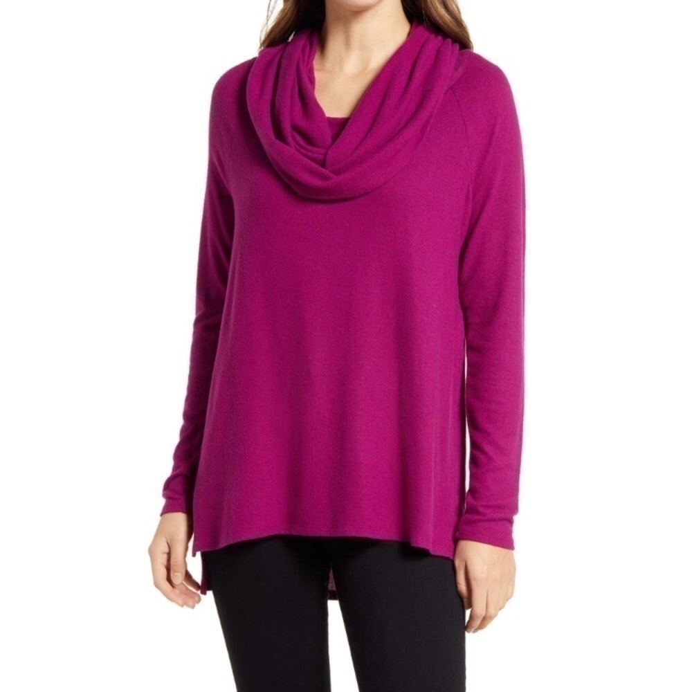New Gibsonlook Convertible Neckline Cozy Tunic Top in Deep Violet XXS
